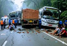 चितवनमा भीषण सवारी दुर्घटना : दुई बस र ट्रक ठोक्किँदा ३३ जना घाइते, ८ जनाको अवस्था मध्यम